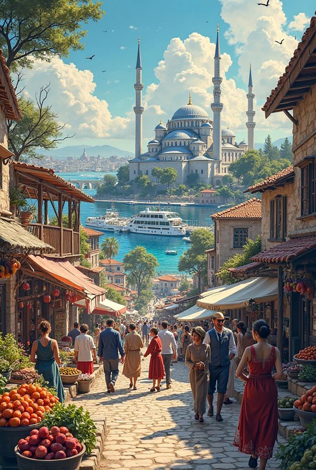 İstanbul Sokakları ve Camii Manzarası 34X50CM