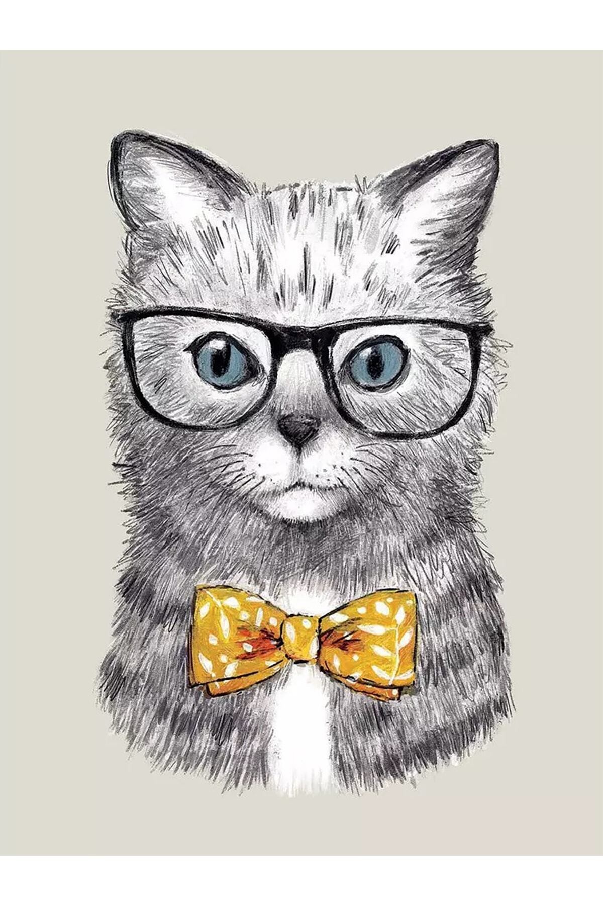 Movas Sanat Profesör Kedi | Elmas Mozaik Tablo | Mozaik Puzzle | 45x60 | E20203750