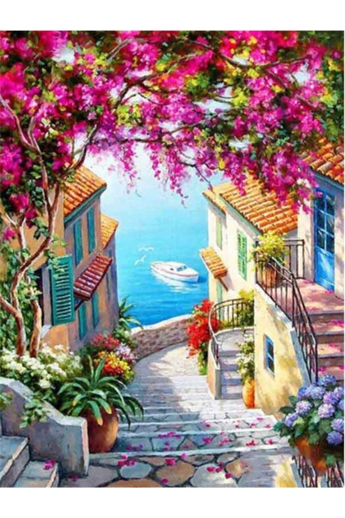 Movas Sanat Deniz Manzaralı Merdivenli Sokak | Elmas Mozaik Puzzle | 45x60 | E20202072M