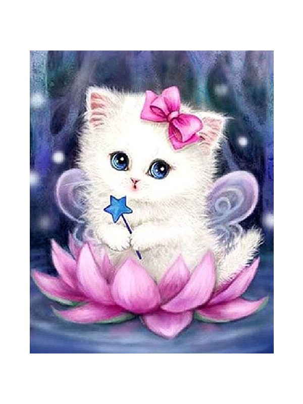 Movas Art Kitten And Pink Daffodil Flower | Diamond Mosaic Table | Mosaic Puzzle | 40x50 | E20201608M