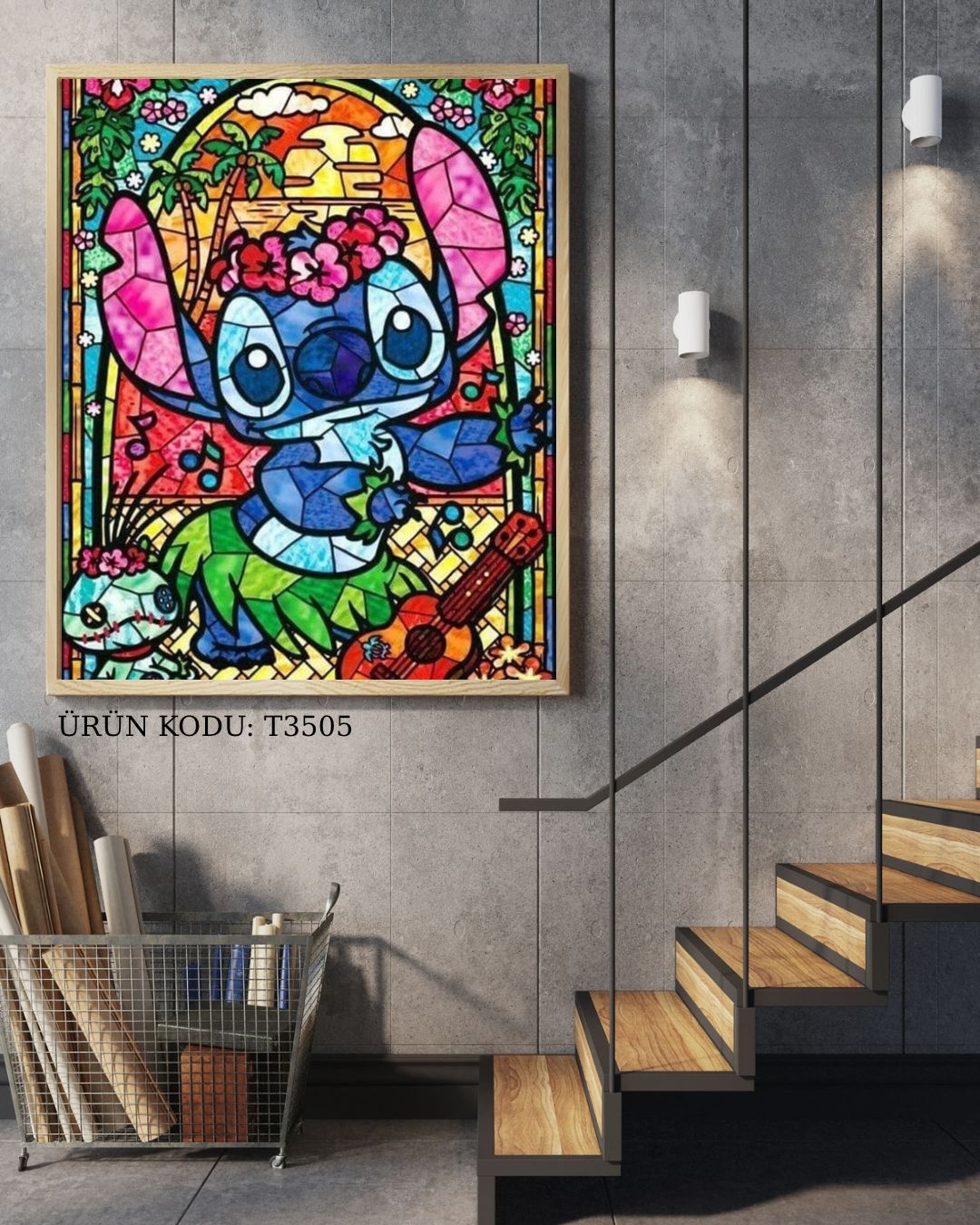 Cam Sanatından Yapılmış Mavi Stitch 35x50cm Dialands Elmas Mozaik Tablo