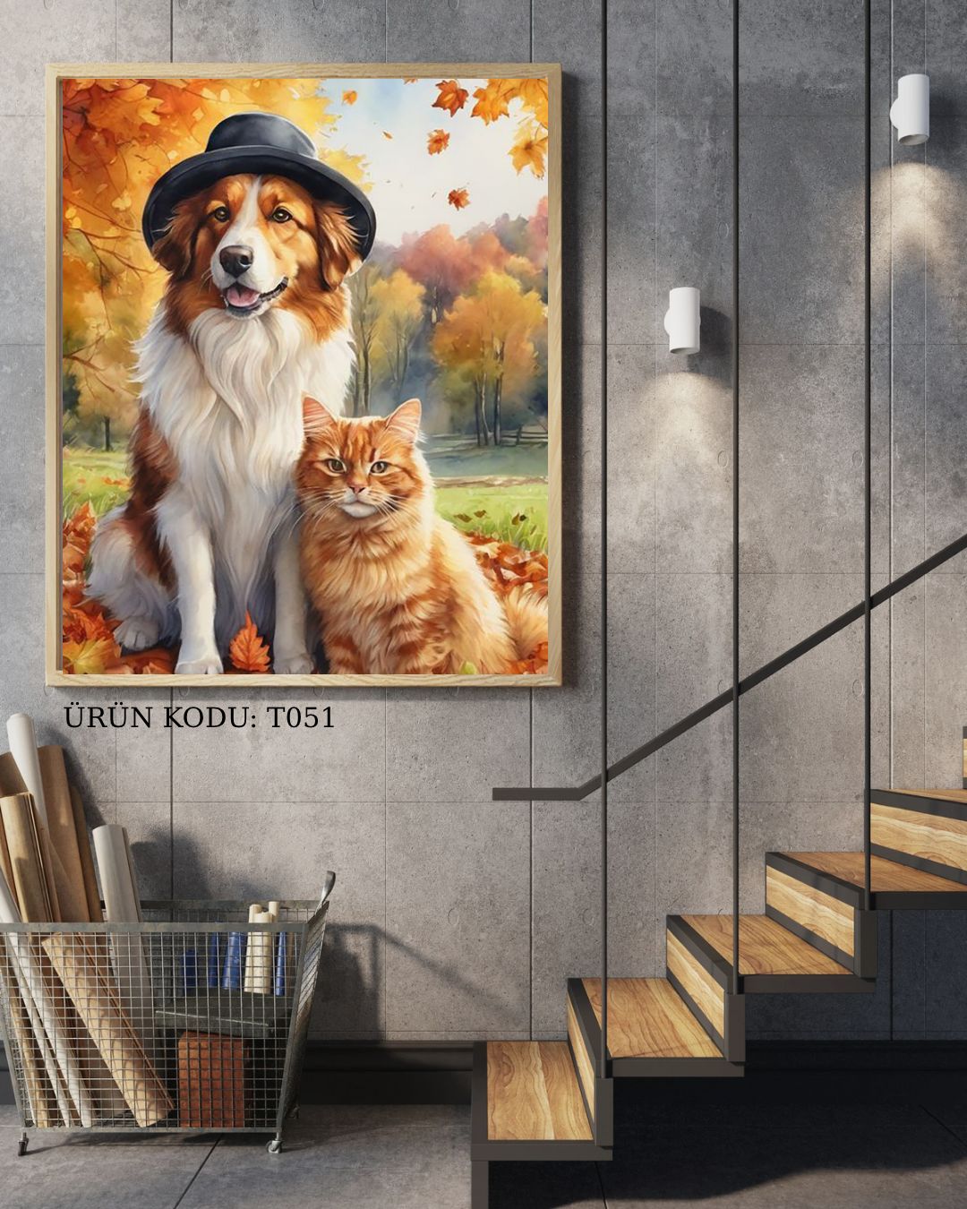 Sevimli Kedi Ve Köpek 34X51cm T051 Dialands Elmas Mozaik Tablo