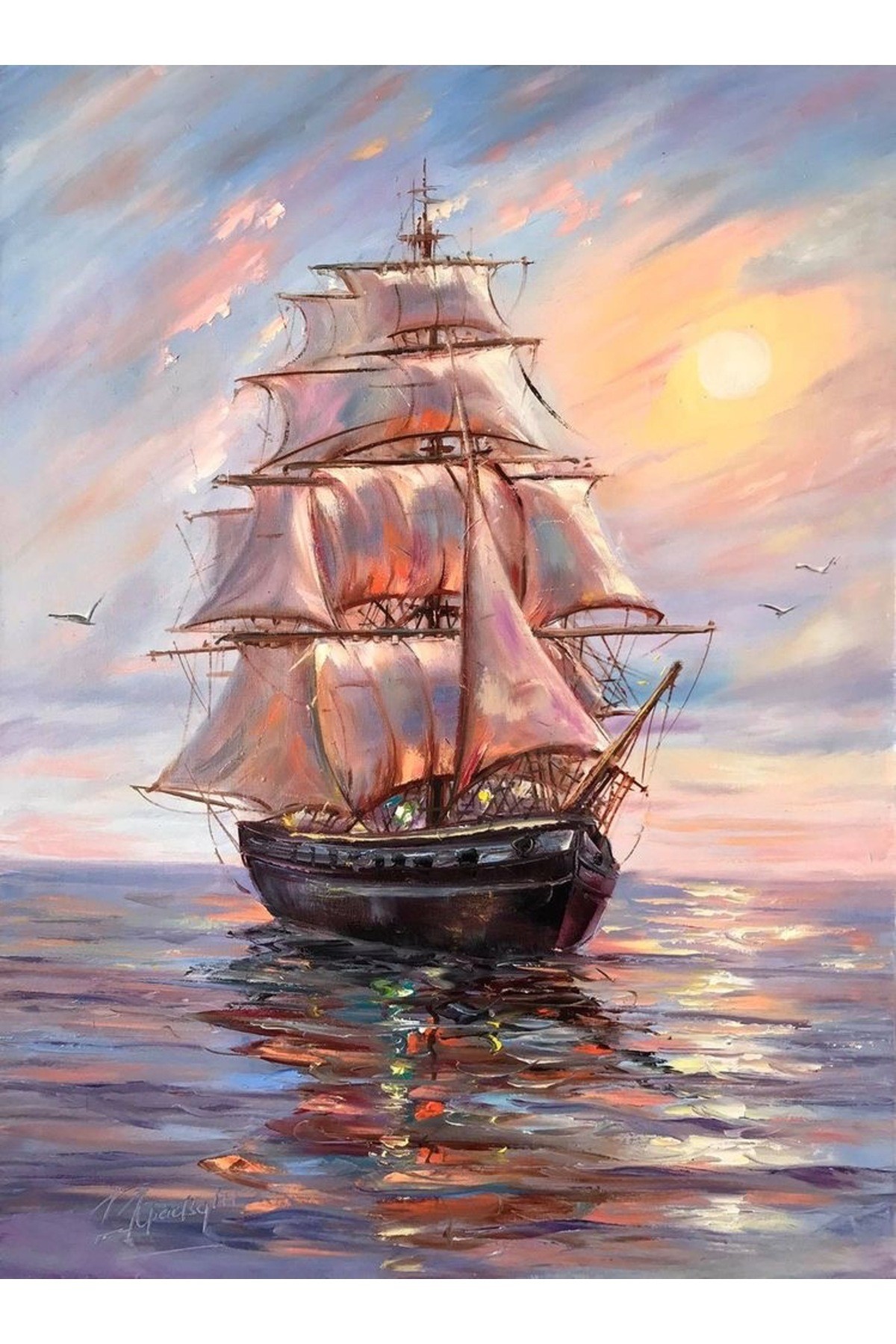 Movas Sanat Sunset And The Old Ship | Diamond Mosaic Painting | Mosaic Puzzle | 65x85 | E20234071