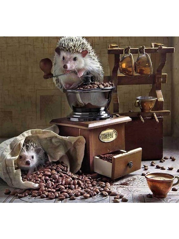 Movas Art Hedgehogs Distributing Coffee | Diamond Mosaic Table | 45x60 | E20203488