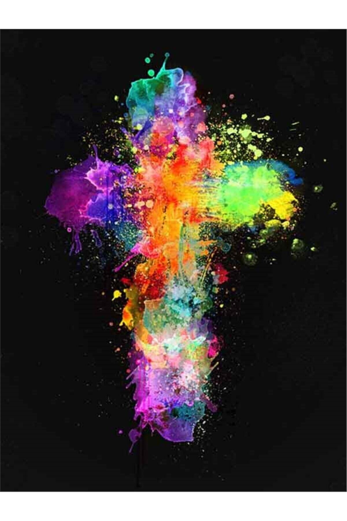 Movas Sanat Colorful Cross Sign | Diamond Mosaic Painting | Mosaic Puzzle | 40x60|E20202324M