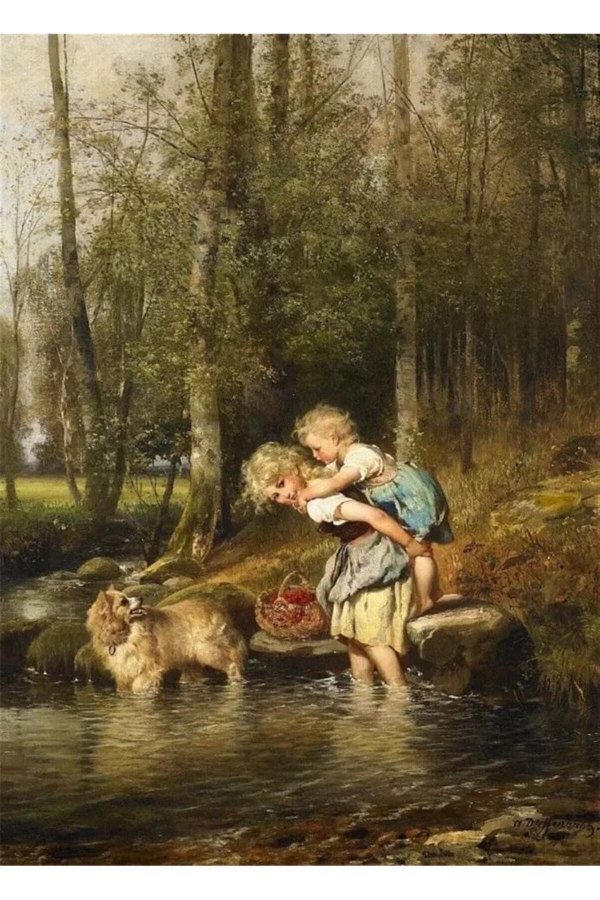 Movas Sanat Dere Kenarında Oynayan Kız Kardeşler | Elmas Mozaik Puzzle | 40x55 | E20203533