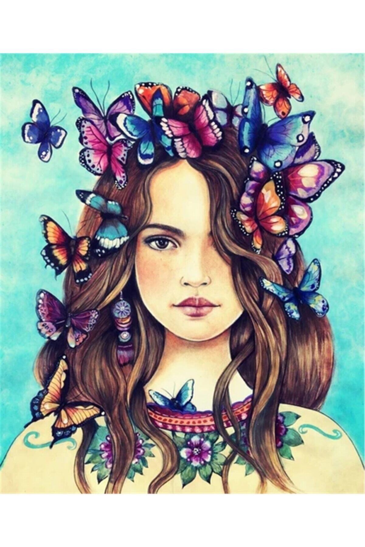 Movas Sanat The Woman Who Makes Butterflies Crown | Diamond Mosaic Painting | Mosaic Puzzle | 40x50 | E20203081M