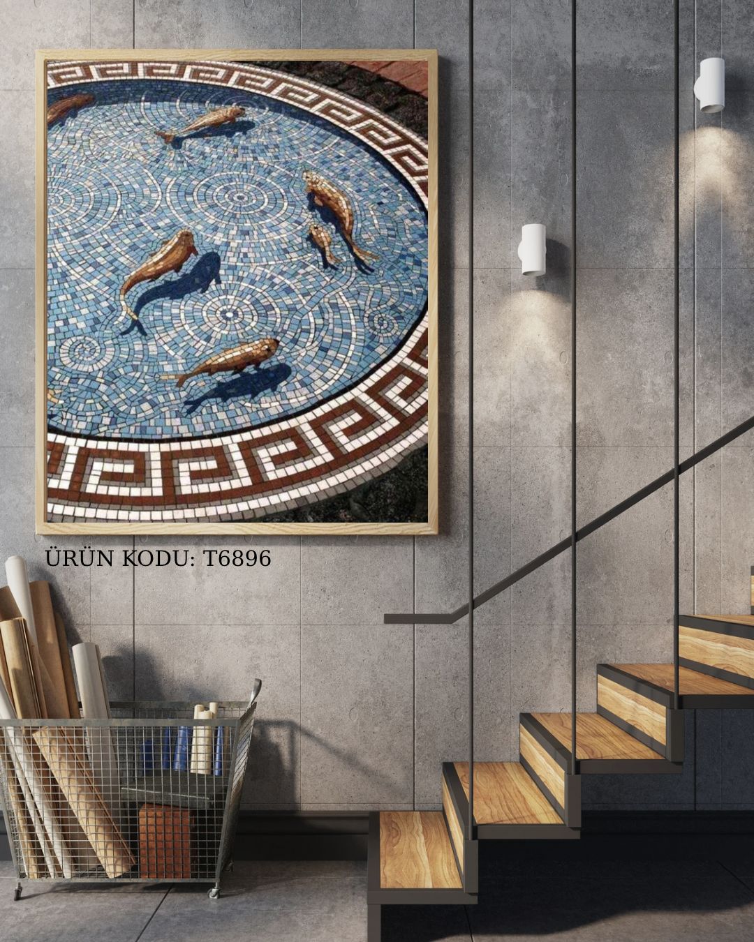 Mozaik Zeminde Yüzen Balıklar 45x60cm Dialands Elmas Mozaik Tablo