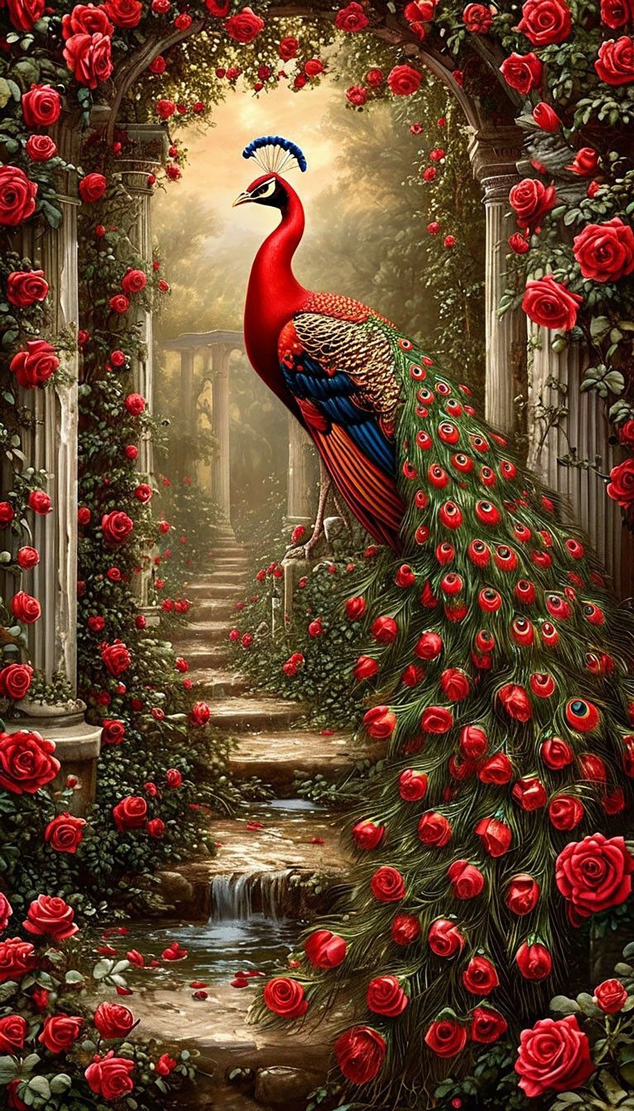 Gül Bahçesinde Tavuskuşu 55x96cm T131 Dialands Elmas Mozaik Tablo