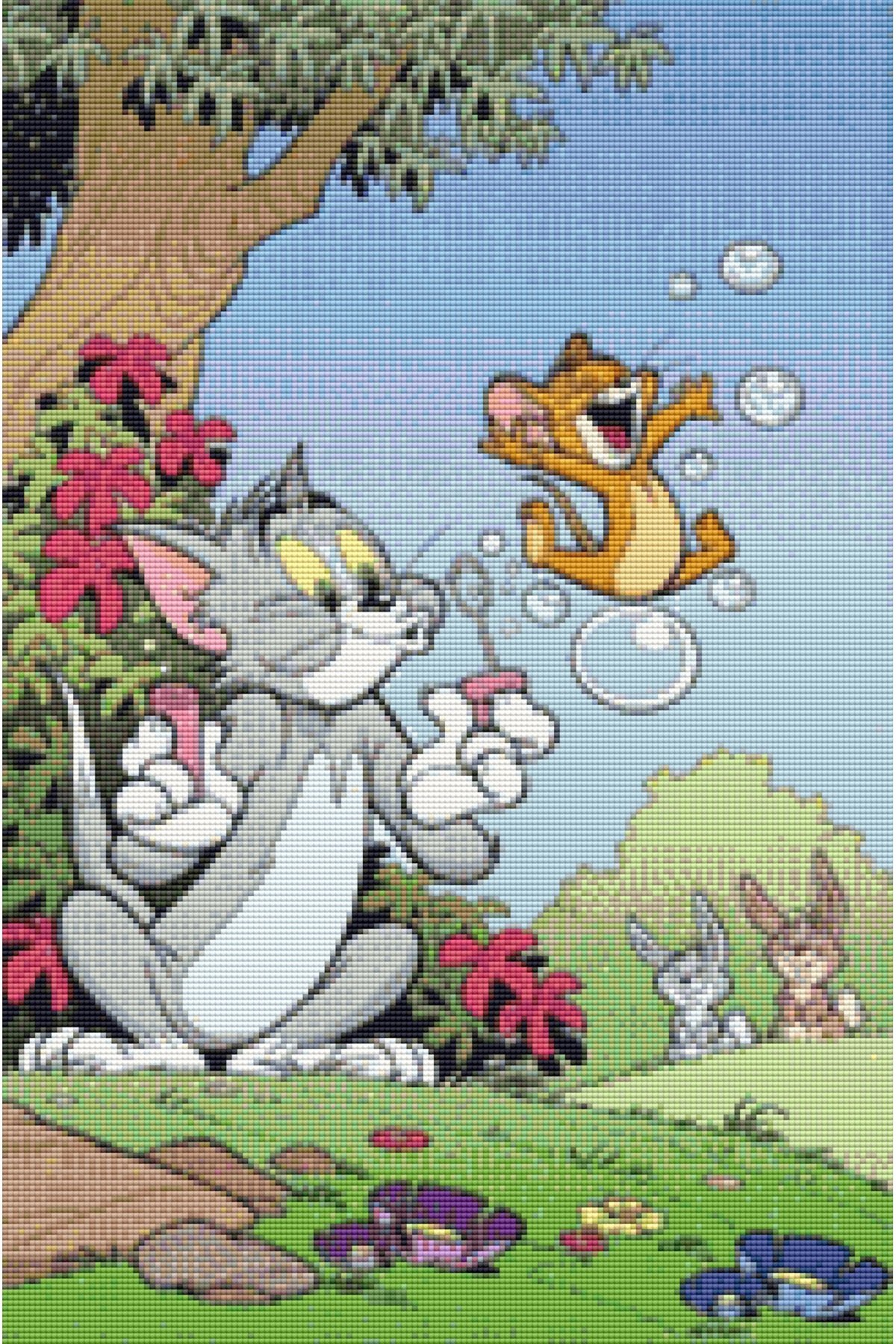 Movas Sanat Flying Jerry - Tom And Jerry | Diamond Mosaic Painting | Mosaic Puzzle | 40x60 | E20204127