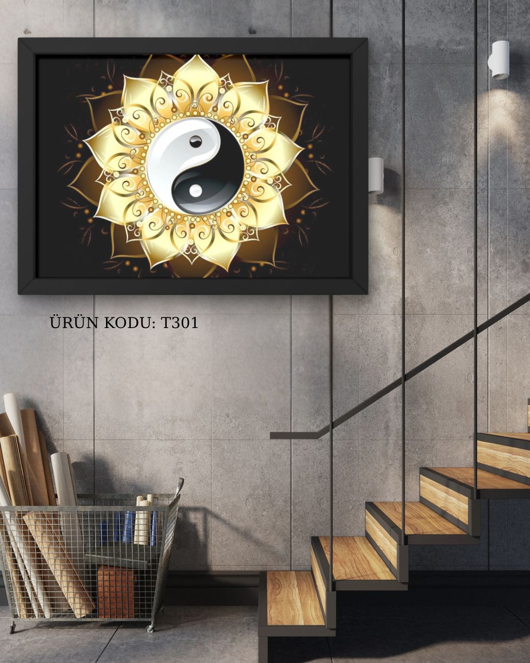 Sarı Lotus Ortasında Yin Yang Sembolü 45x45cm Dialands Elmas Mozaik Tablo