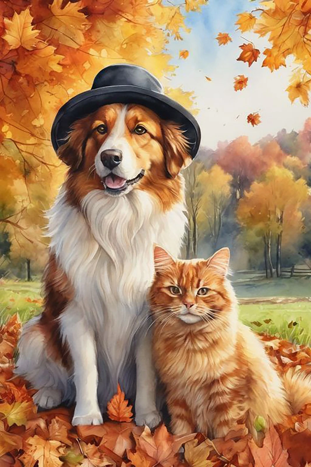 Sevimli Kedi Ve Köpek 34X51cm T051 Dialands Elmas Mozaik Tablo