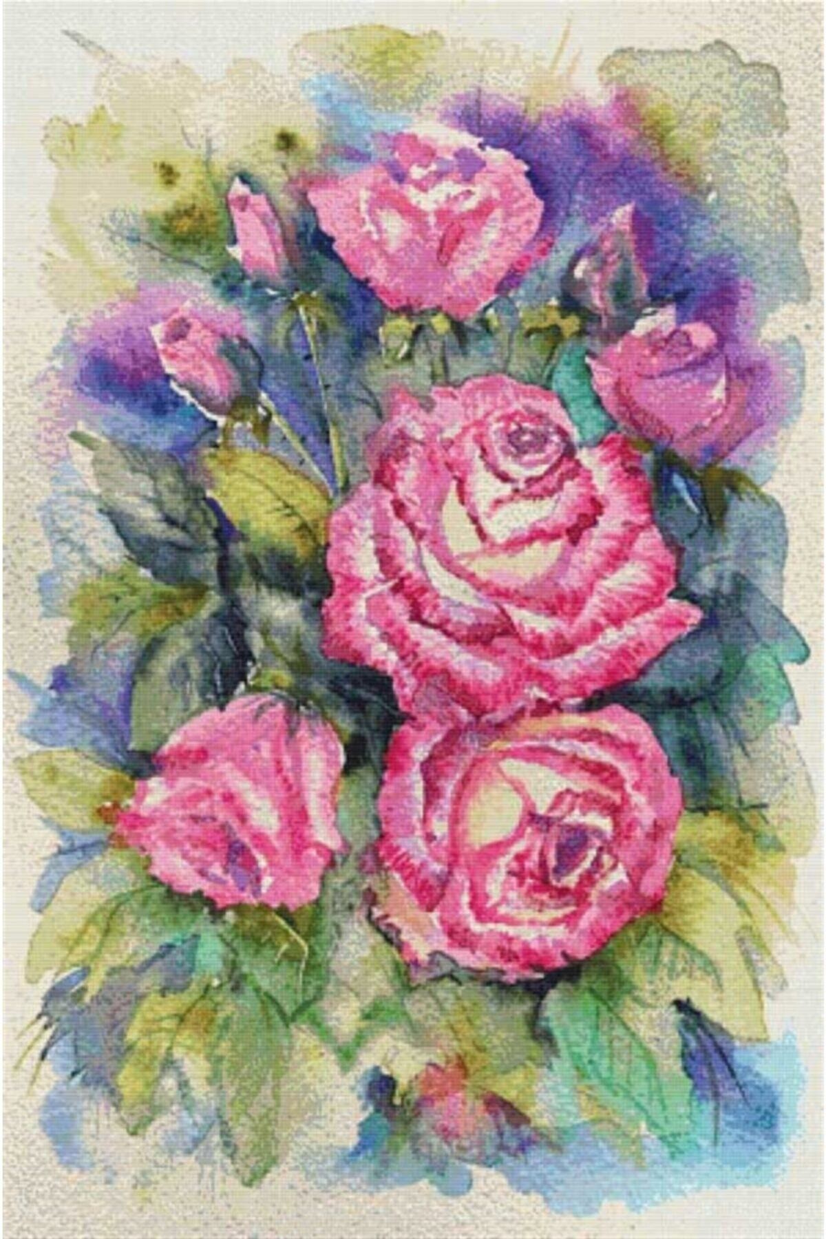 Movas Sanat A Bouquet of Pink Roses | Diamond Mosaic Painting | Mosaic Puzzle | 35x53 E20021074M