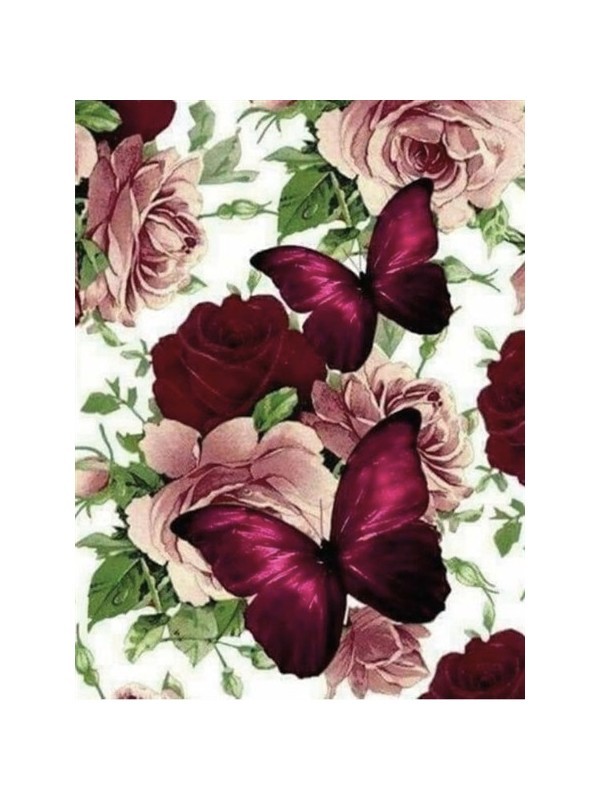 Movas Art Burgundy And Pink Roses And Butterflies | 40x50 | E20201268M