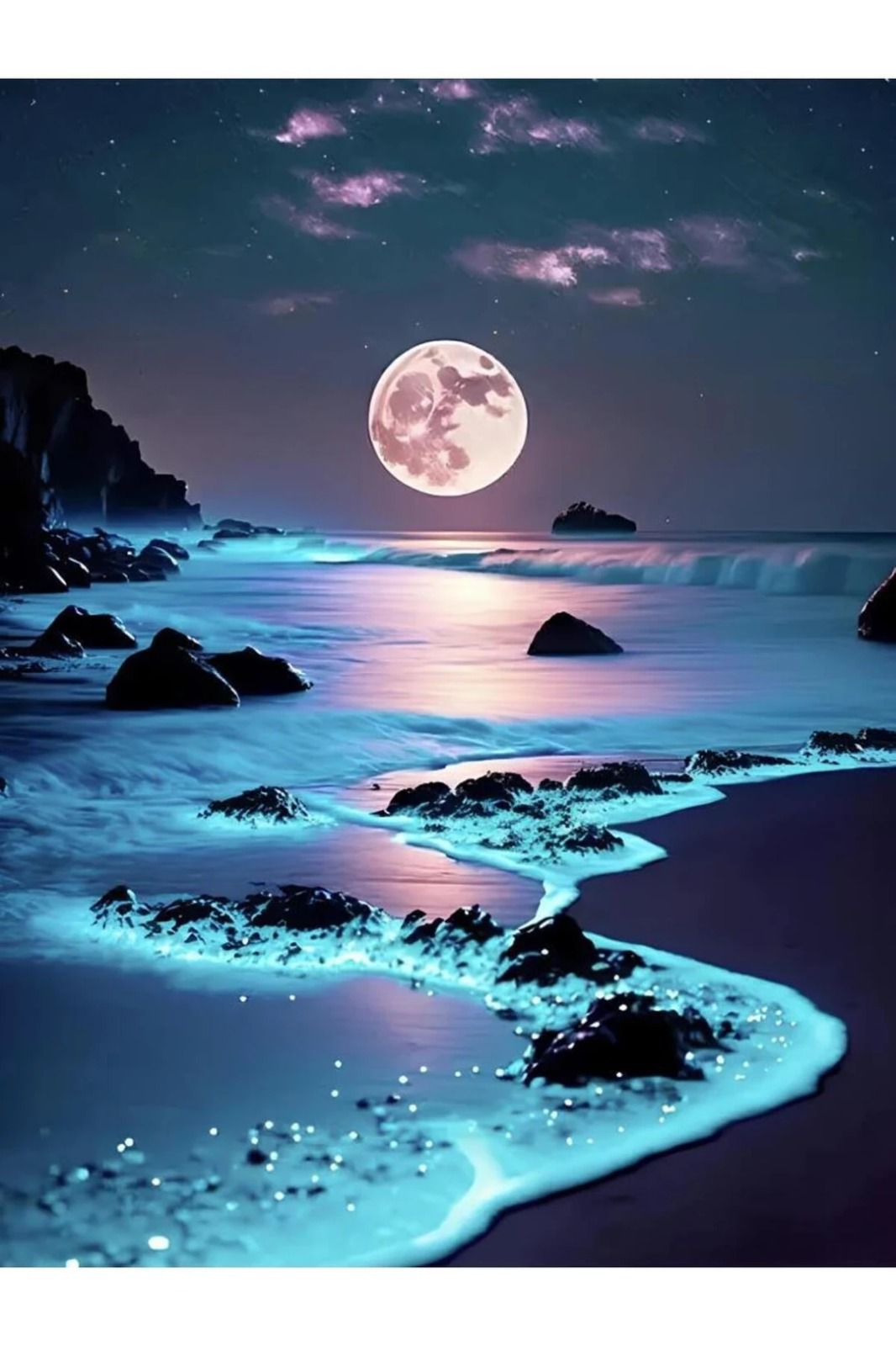 Dolunay Ve Mistik Deniz 50x65cm Dialands Elmas Mozaik Tablo