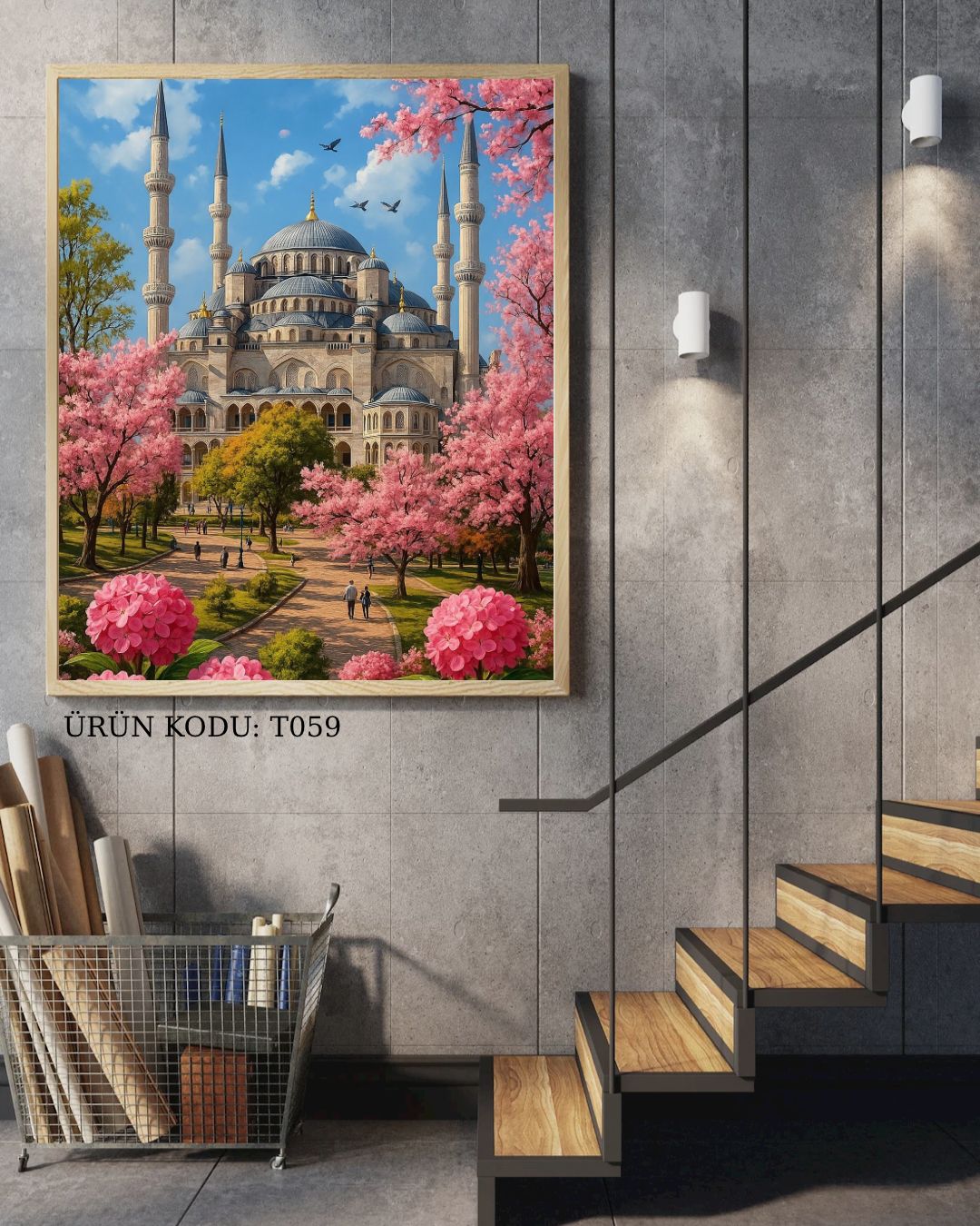 Pembe Çiçekler Arasında Sultanahmet Camii 50X75CM 