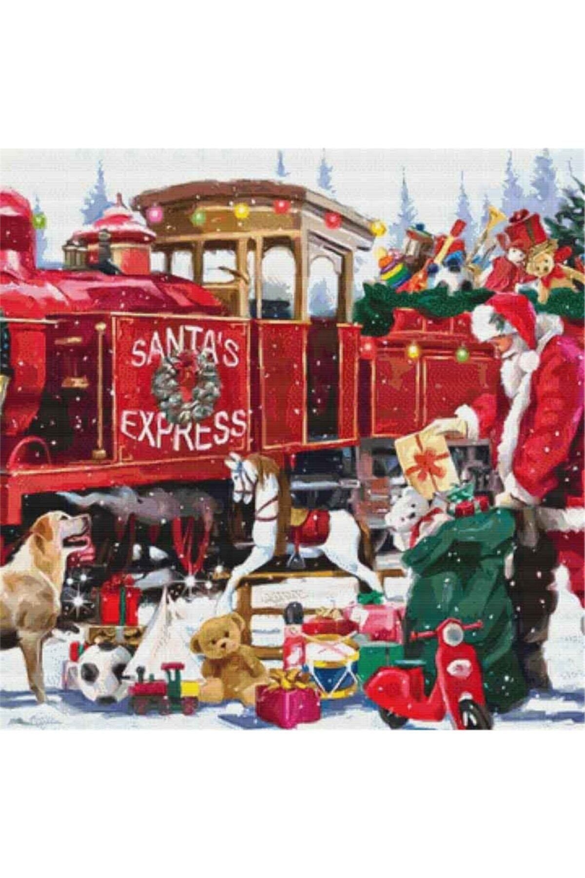 Movas Sanat Noel Baba'nın Treni | Elmas Mozaik Tablo | Mozaik Puzzle | 45x45 | E20201846M