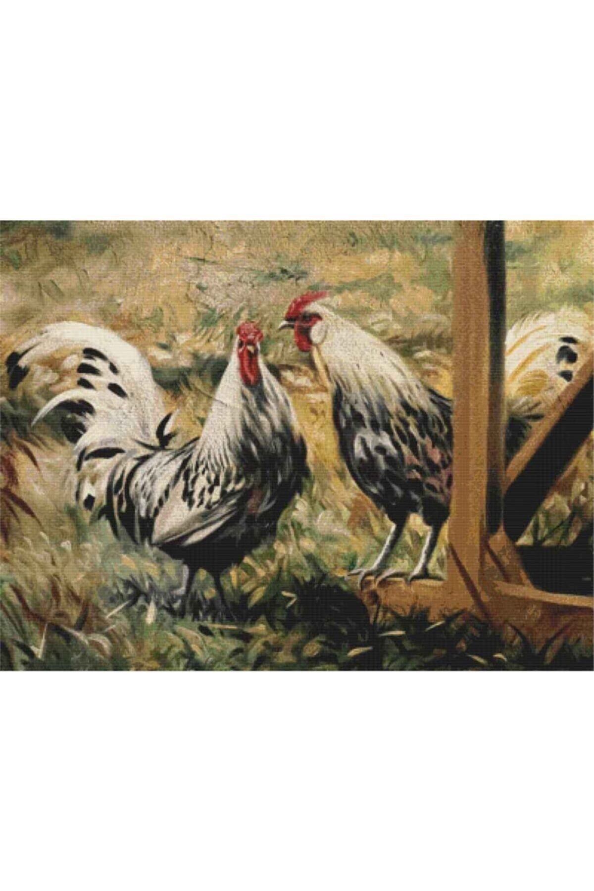 Movas Sanat Village Chickens | Diamond Mosaic Painting | Mosaic Puzzle | 50x40 | E20201782M