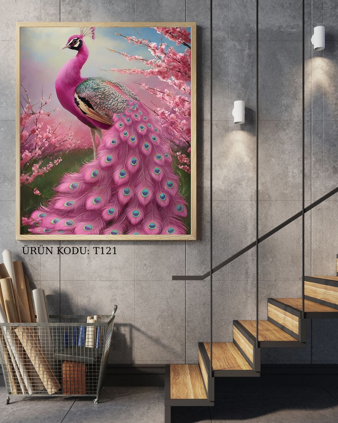 Pembe Tavuşkuşu 50x75cm 121 Dialands Elmas Mozaik Tablo