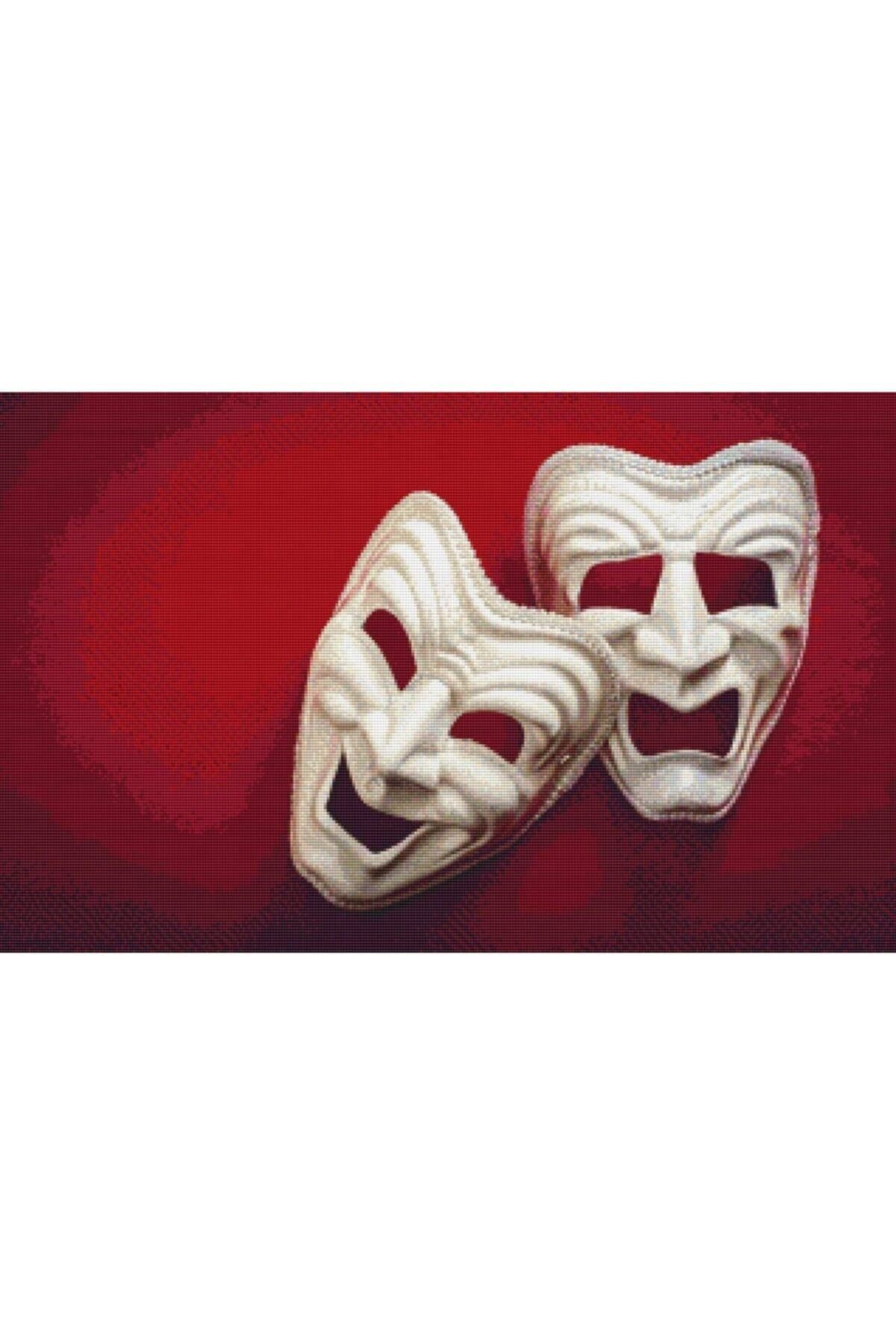 Movas Sanat Trajedi Tiyatrosu Maskeleri | Elmas Mozaik Tablo | Mozaik Puzzle | 40x25 | E20201172M