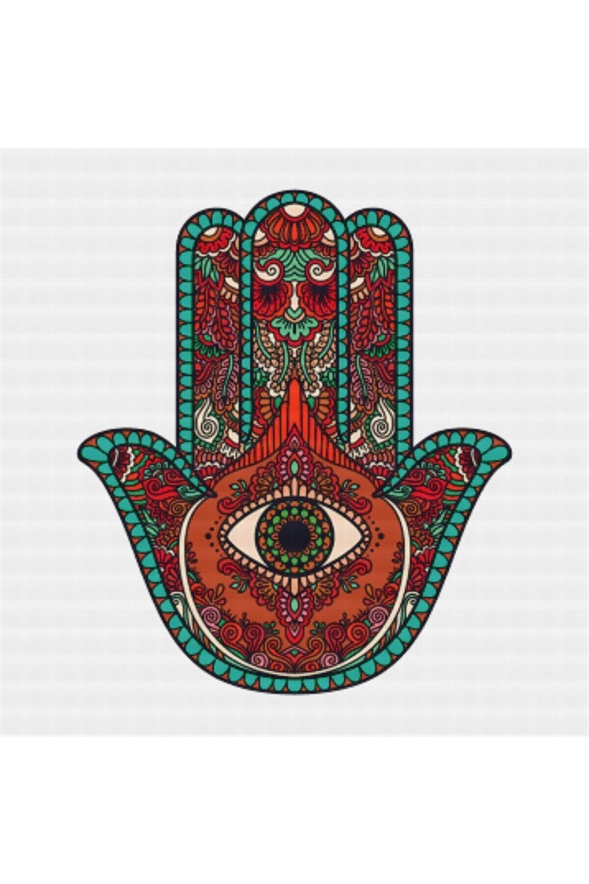 Movas Sanat Multi-Color Hamsa Hand Symbol | Diamond Mosaic Painting | Mosaic Puzzle | 50x50 | E2020206