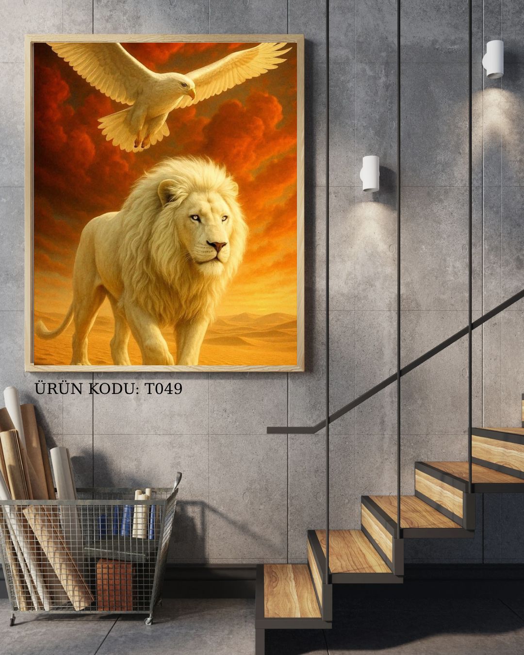 Beyaz Aslan Ve Kartal 40X62cm T049 Dialands Elmas Mozaik Tablo