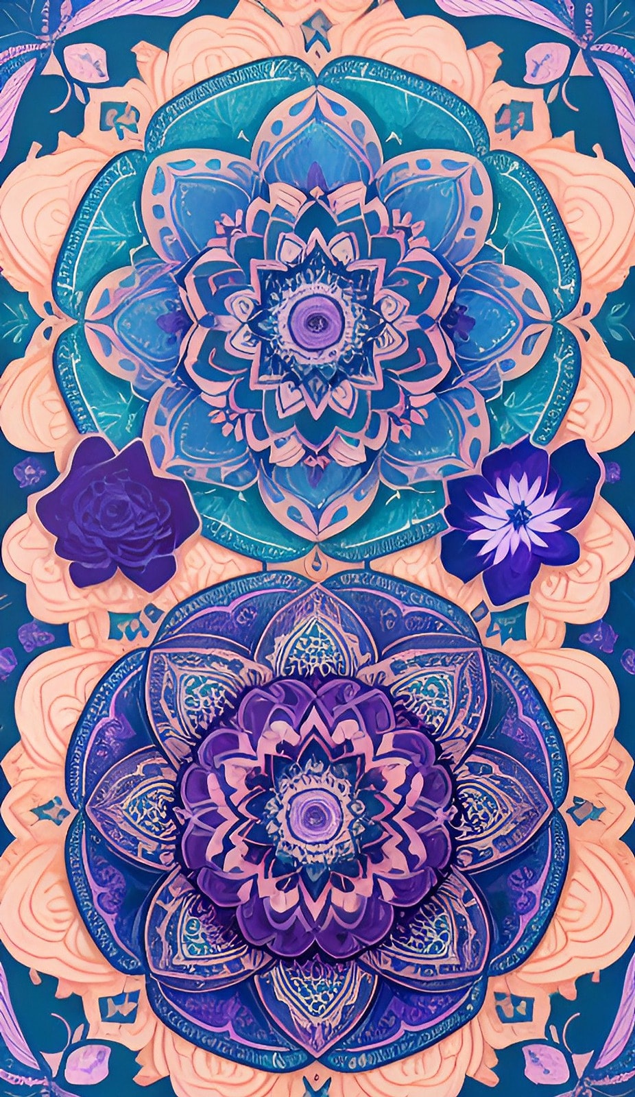 Mavi Mor Çift Mandala Ruh İkizleri 40X70cm T0010 Dialands Elmas Mozaik Tablo