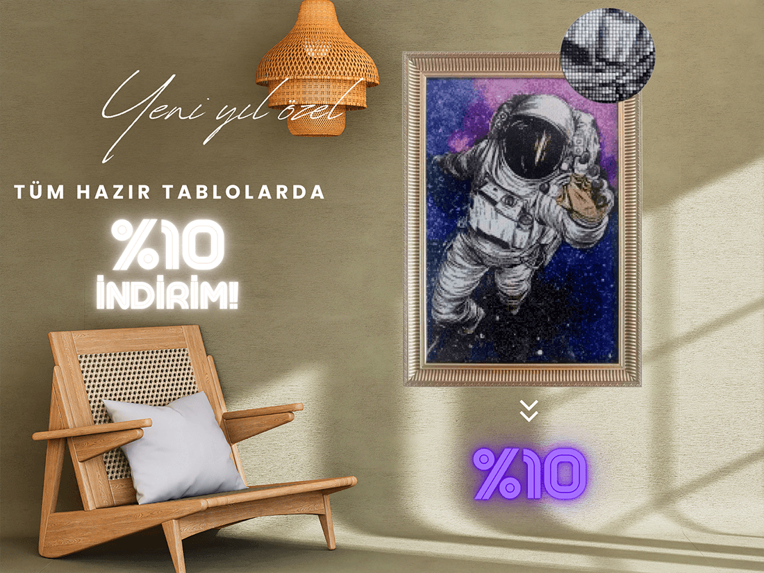 Movas Sanat Astronot | Hazır Mozaik Tablo | 49x34 | H20200016M