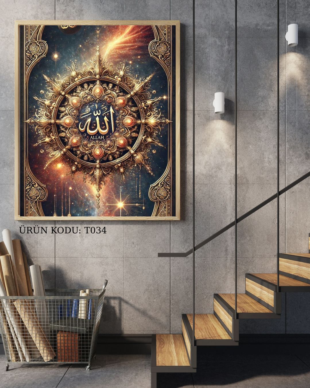 Allah Yazılı Kozmik Tasarım 45X78cm T034 Dialands Elmas Mozaik Tablo