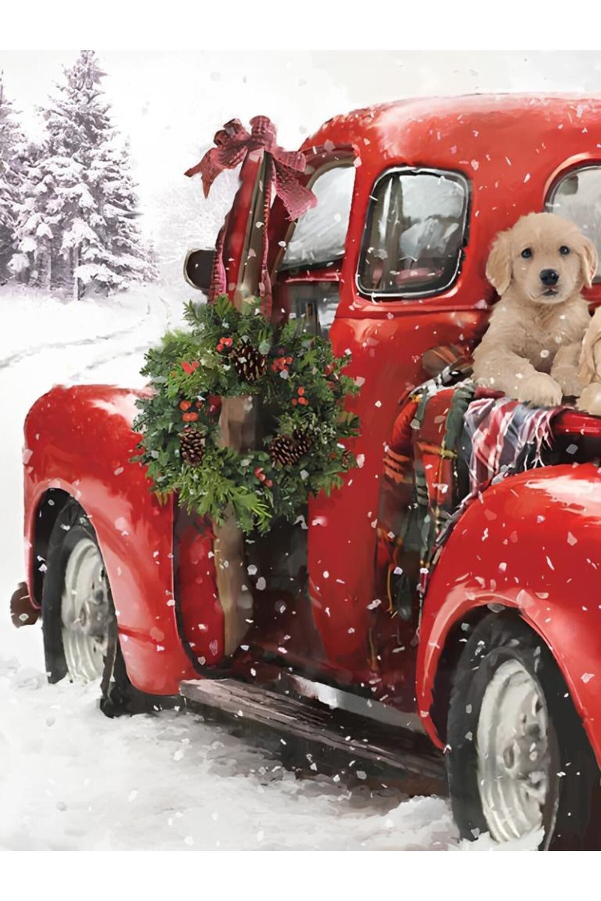 Movas Sanat Noel Süslemeli Araba | Yılbaşı Mozaik Puzzle, Yeni Yıl, Noel | 45x60 | E20203975
