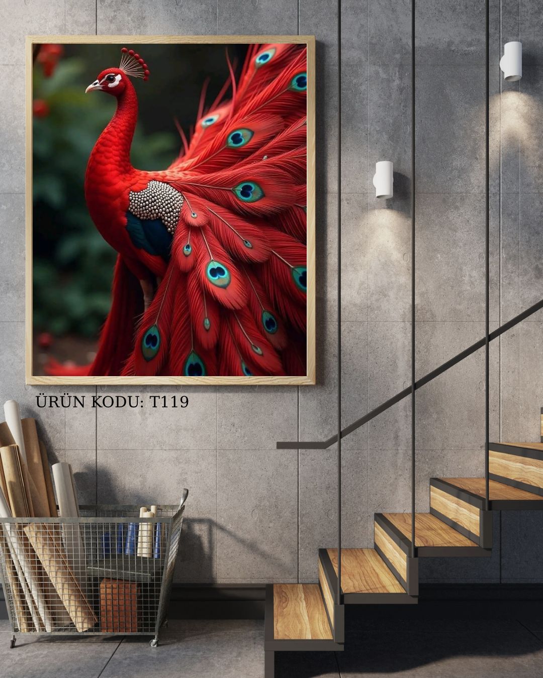 Kırmızı Asil Tavuskuşu 34x60cm T119 Dialands Elmas Mozaik Tablo