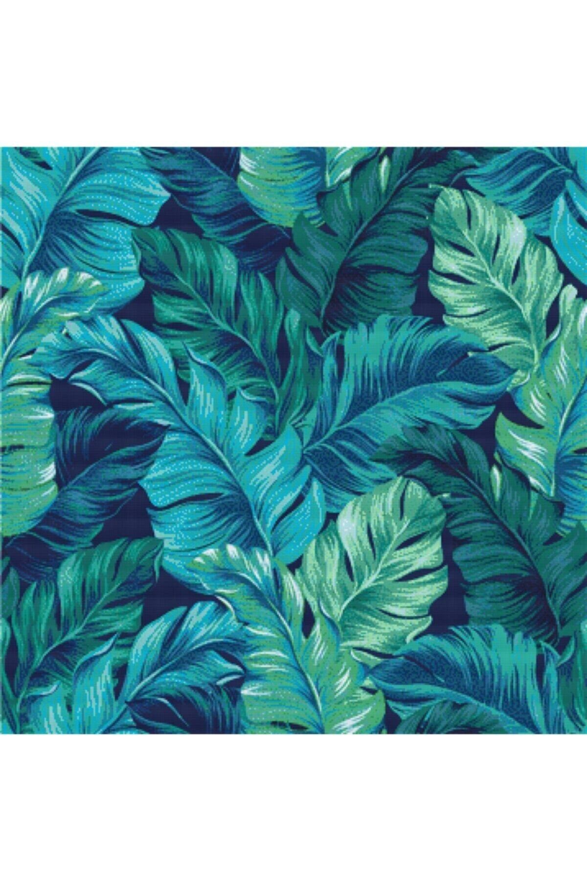 Movas Sanat Turquoise And Green Tropical Leaves | Diamond Mosaic Puzzle | 50x50 | E2020694