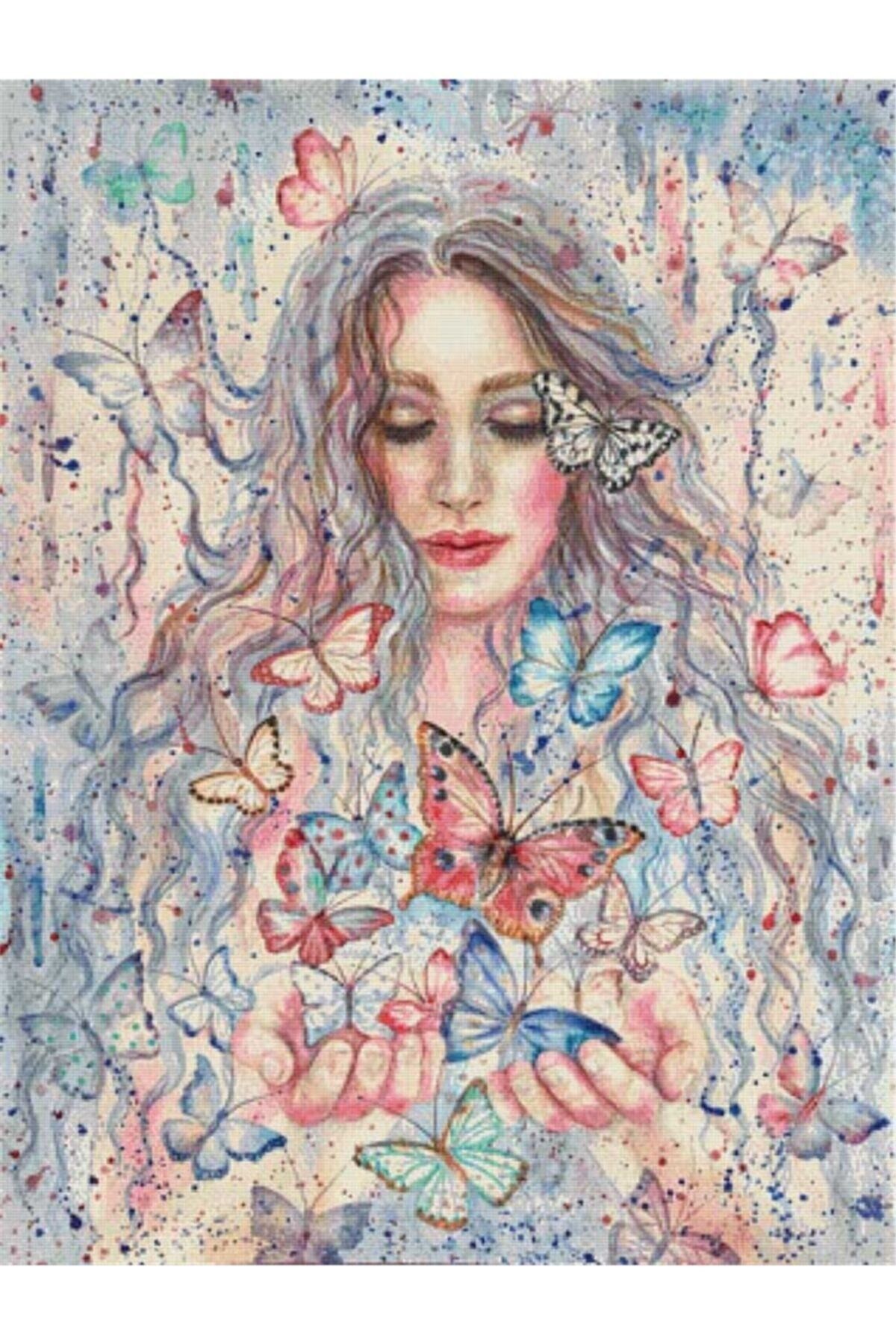 Movas Sanat A Beautiful Woman And Butterflies | Diamond Mosaic Painting | Mosaic Puzzle | 40x53 | E20201091M