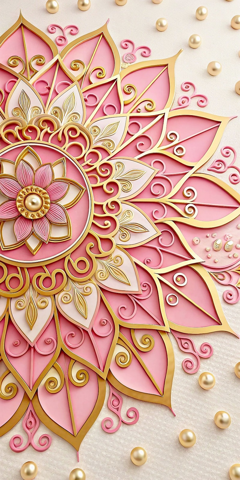 Pembe Altın Mandala Zerafet Çiçeği 42x84cm T0011 Dialands Elmas Mozaik Tablo