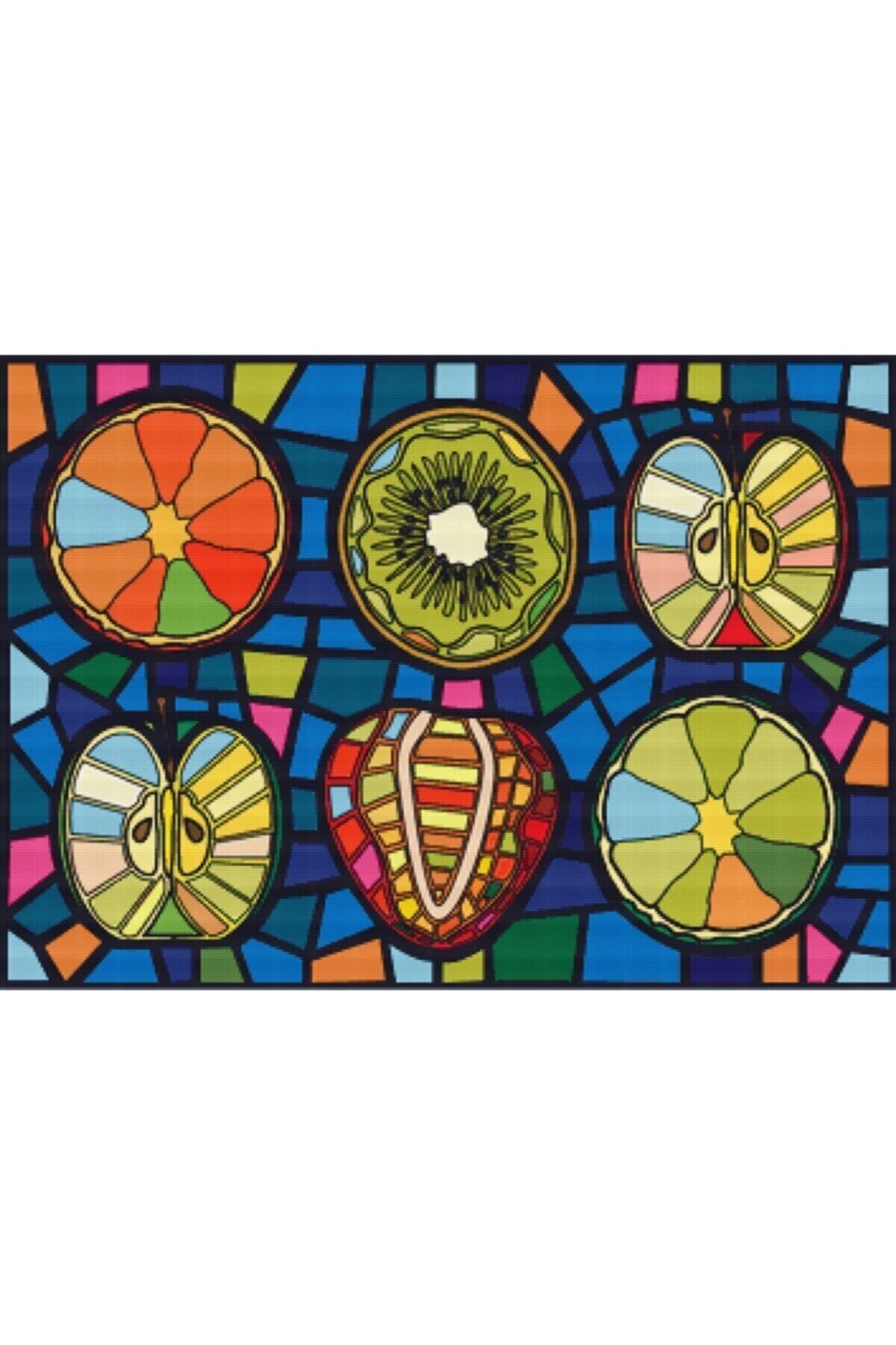 Movas Sanat Yarım Kesilmiş Meyveler Ve Vitray | Elmas Mozaik Puzzle | 49x35 | E2020245