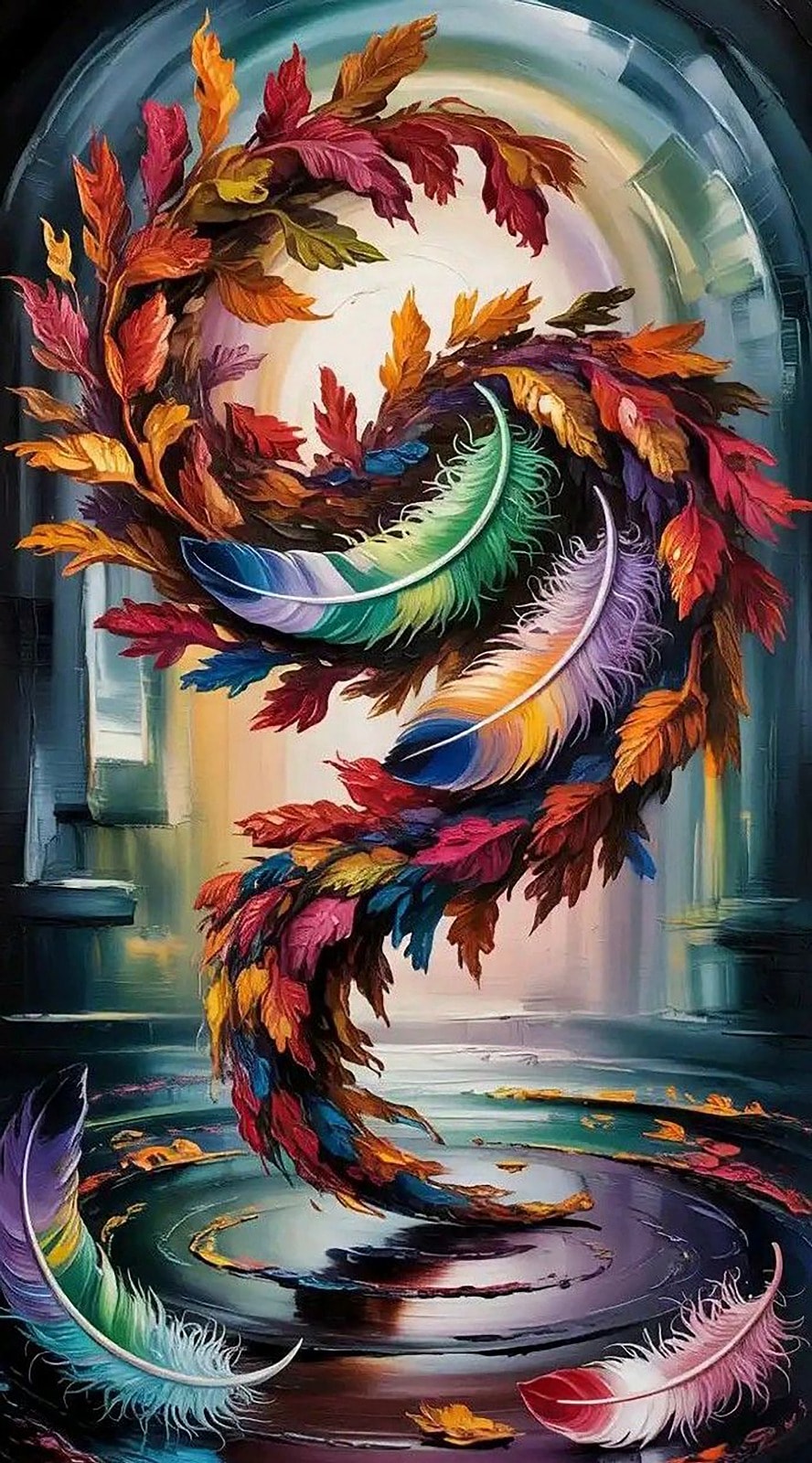 Renklerin Dansı Tüy Fırtınası 39X70cm T129 Dialands Elmas Mozaik Tablo