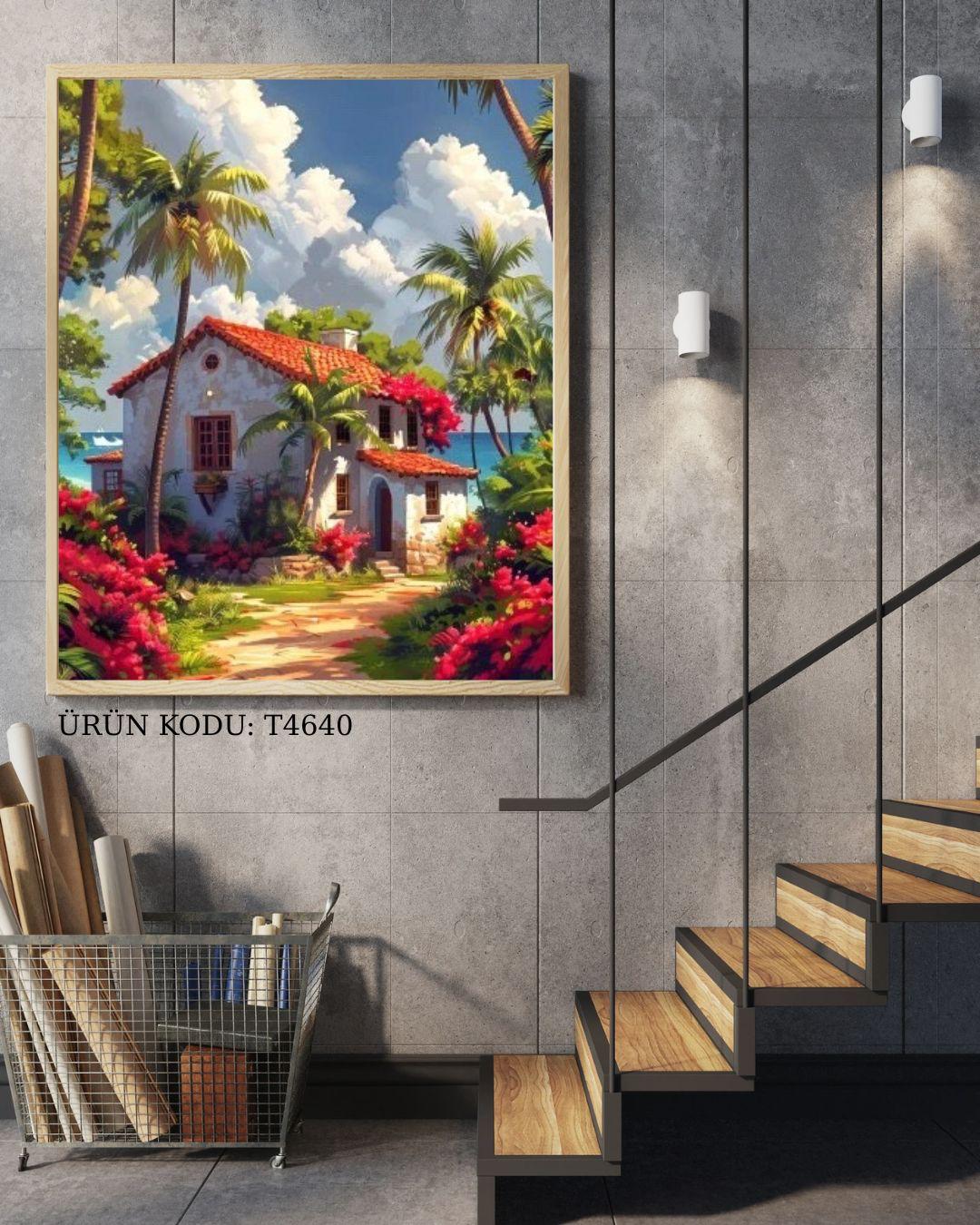 Manzara Ve Küçük Ev 45x80cm Dialands Elmas Mozaik Tablo