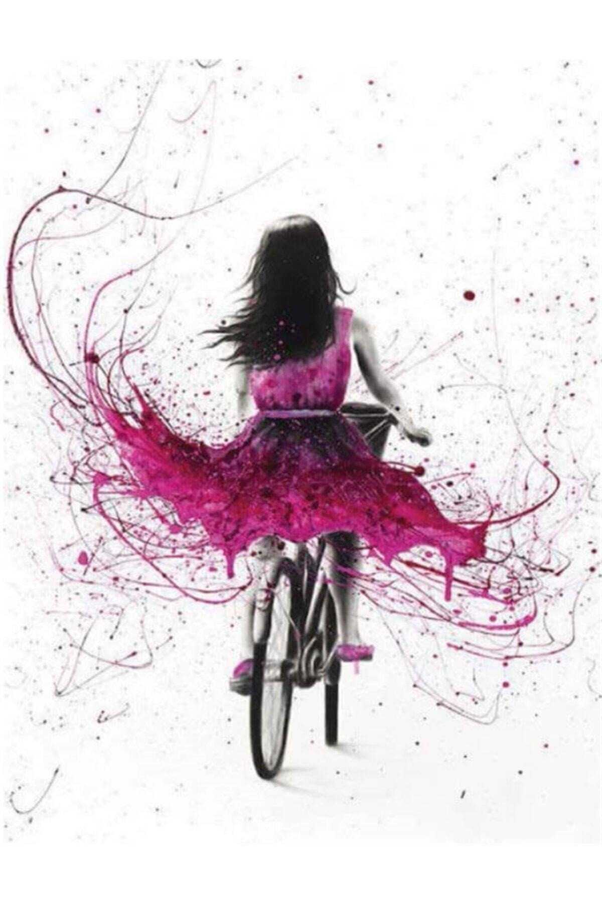 Movas Sanat Woman Riding a Bicycle | Diamond Mosaic Painting | Mosaic Puzzle | 40x50 | E20203520