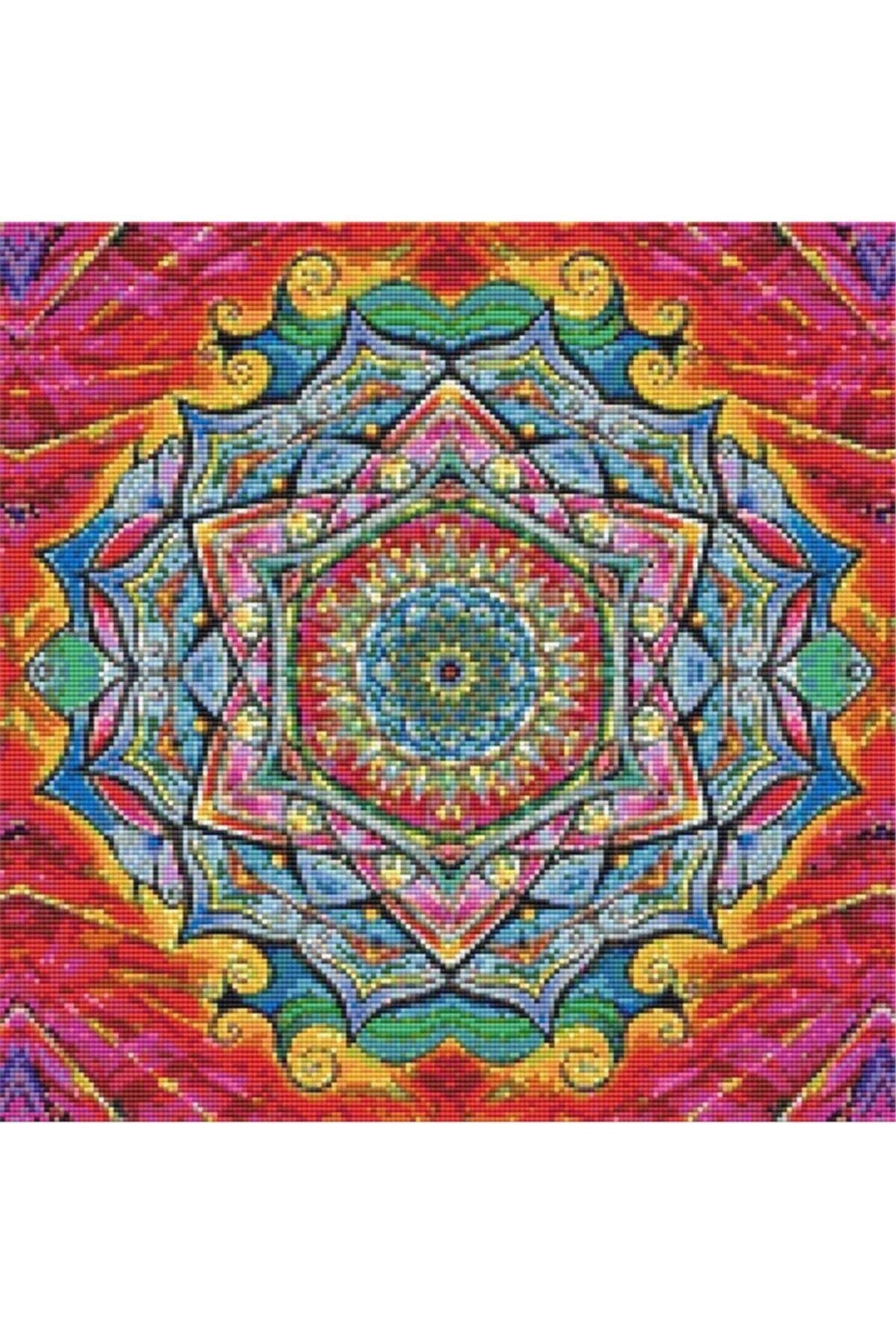 Movas Sanat Rengarenk Bir Mandala | Elmas Mozaik Tablo | Mozaik Puzzle | 45x45 | E20201397M