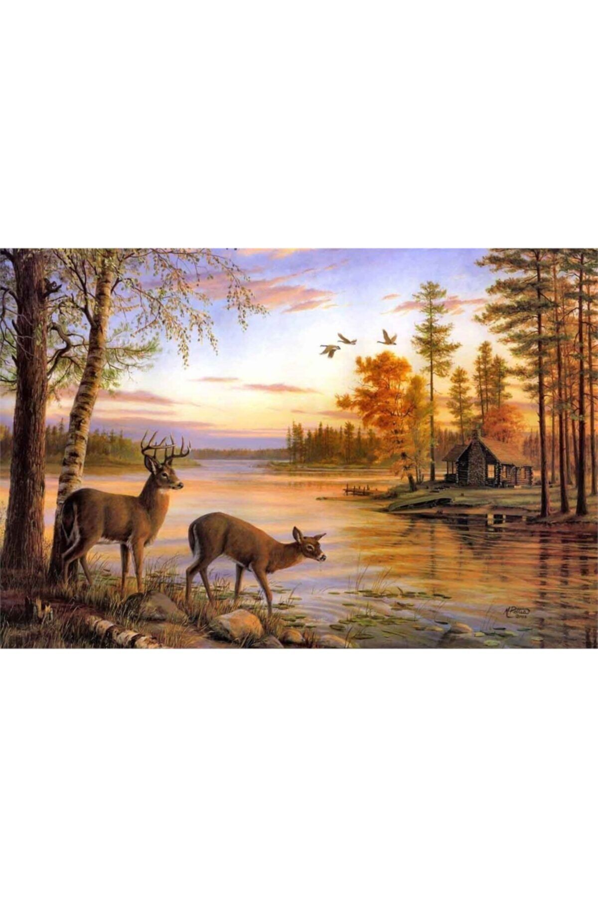 Movas Sanat Göl Kenarında Ki Geyikler | Elmas Mozaik Tablo | Mozaik Puzzle | 60x40 | E20202129M