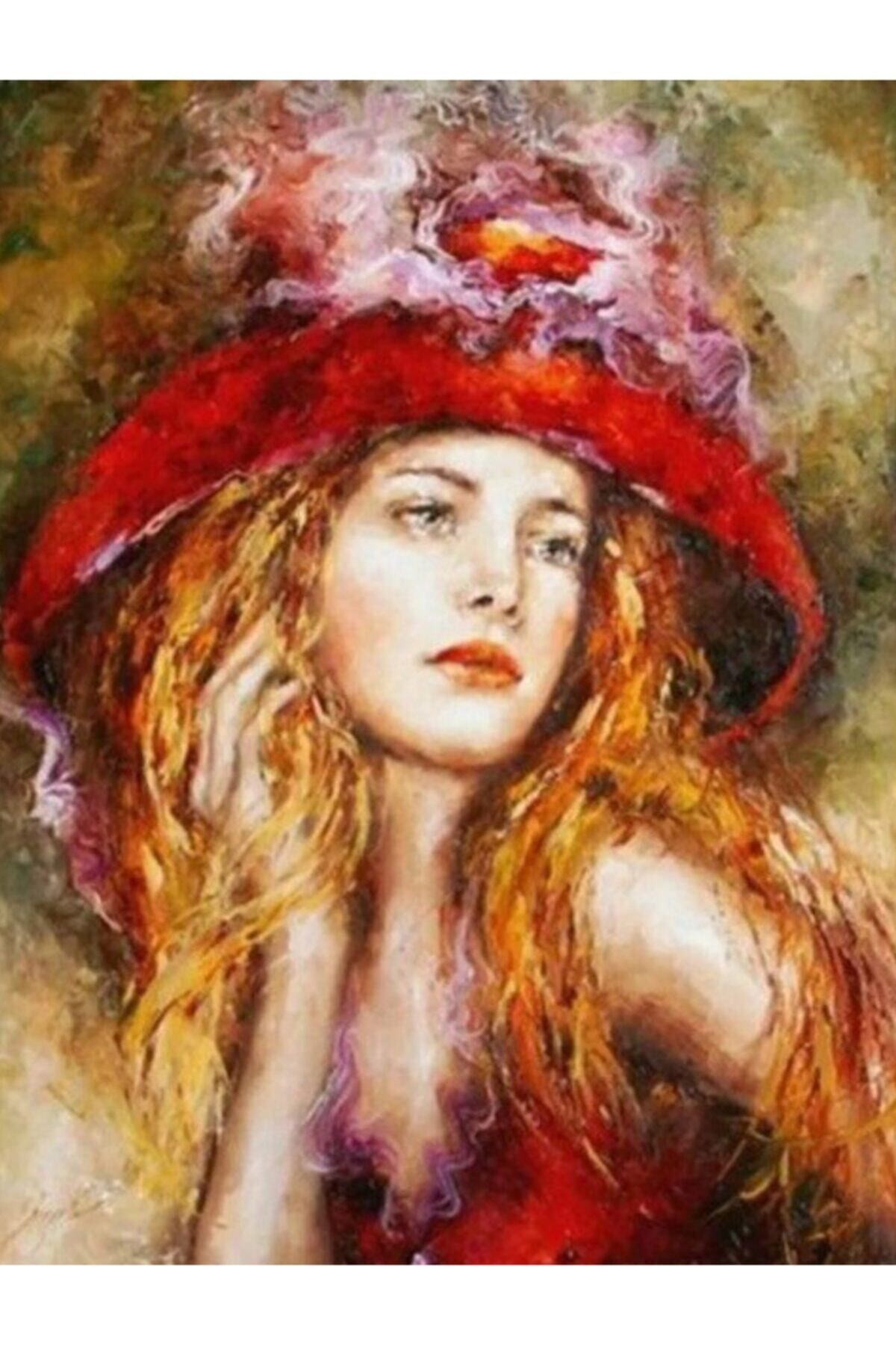 Movas Sanat Doğal Kızıl Güzel Kadın | Elmas Mozaik Tablo | Mozaik Puzzle | 40x60 | E20202740M