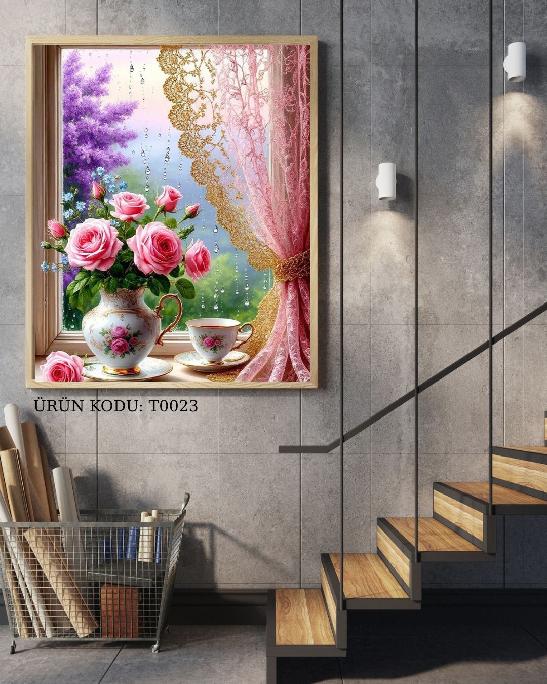 Pembe Düşler Penceresi 60X37cm T0023 Dialands Elmas Mozaik Tablo