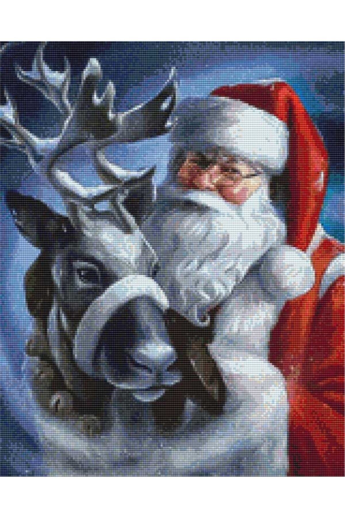 Movas Sanat Noel Baba Ve Geyiği | Elmas Mozaik Tablo | Mozaik Puzzle | 40x50 | E20201588M