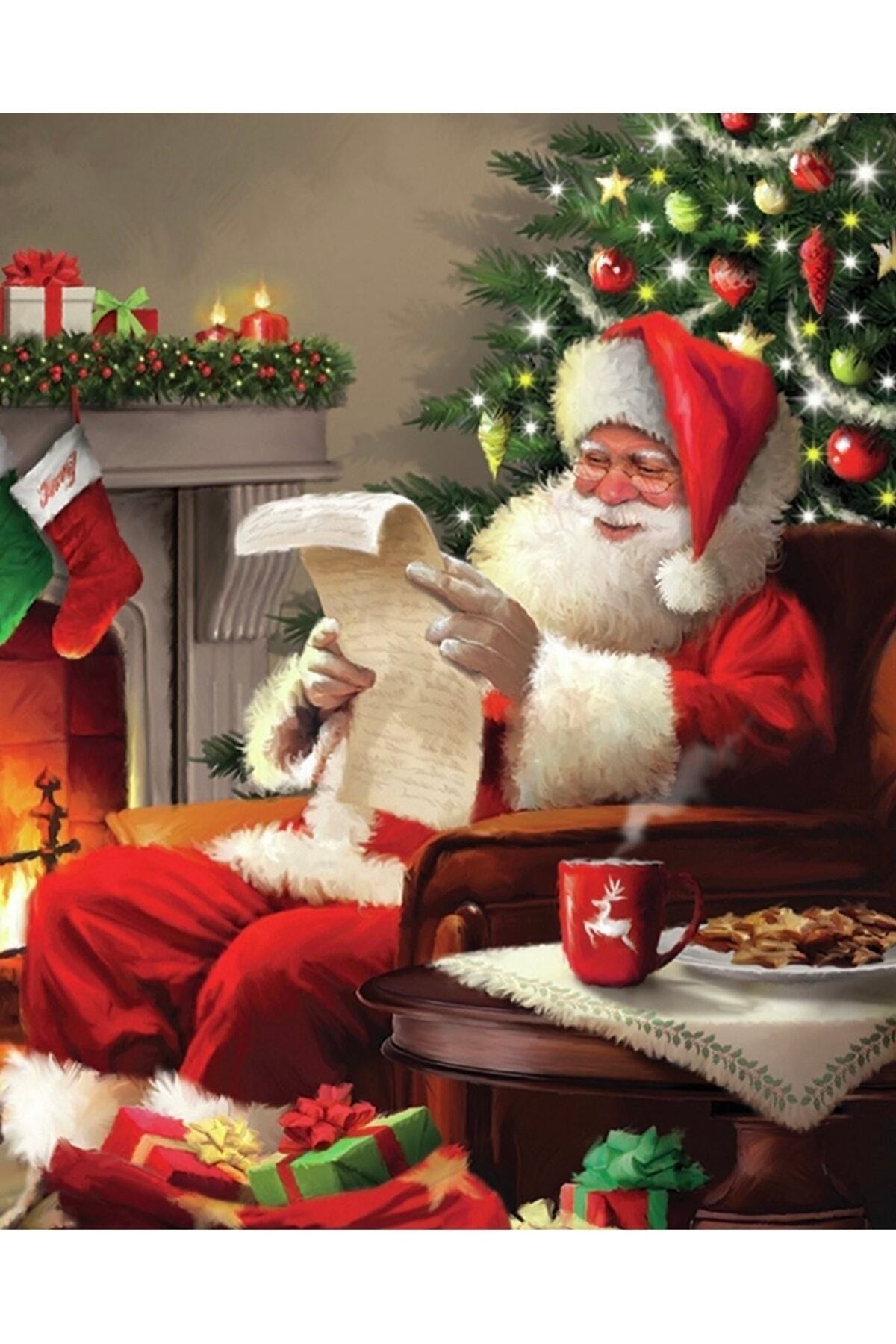 Movas Sanat Not Okuyan Noel Baba | Elmas Mozaik Tablo | Mozaik Puzzle | 40x50 | E20203773