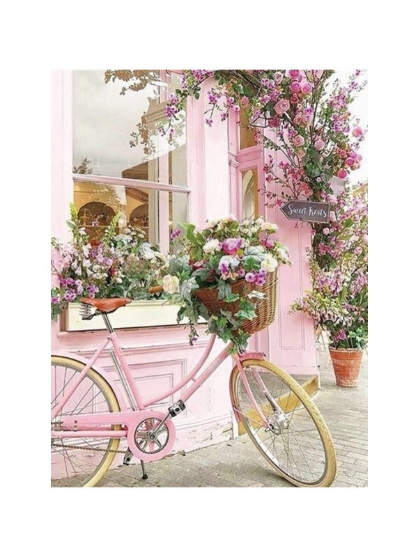 Movas Art Bicycle and Summer Flowers | Diamond Mosaic Table | Mosaic Puzzle | 40x50 | E20201260M