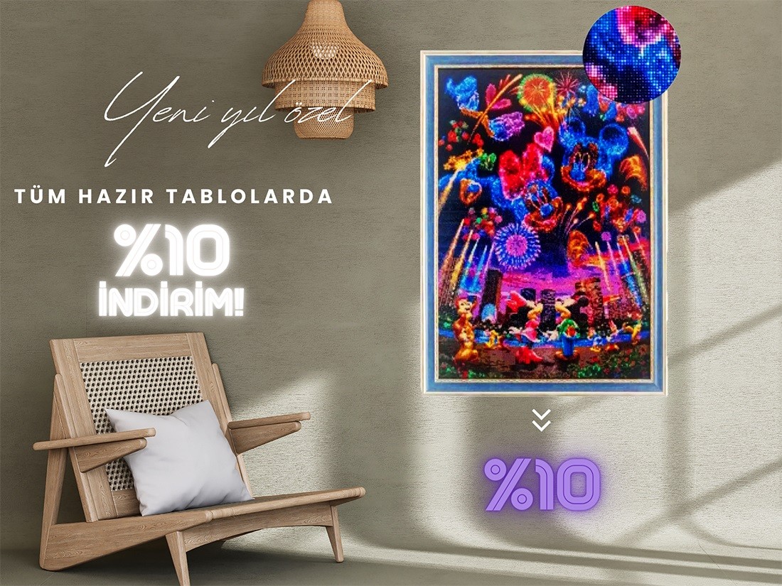 Movas Sanat Mickey Mouse Partisi | Hazır Mozaik Tablo | 64x44 | H20200019M