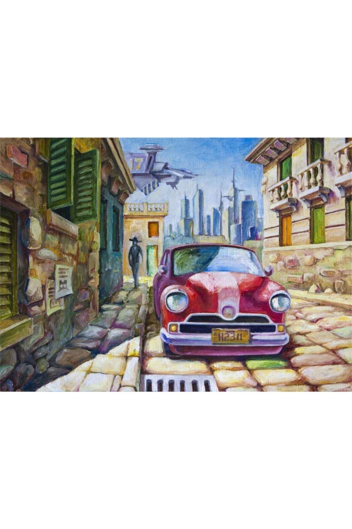 Movas Sanat Vintaj Kırmızı Araba | Elmas Mozaik Tablo | Mozaik Puzzle | 50x35 | E20202096M