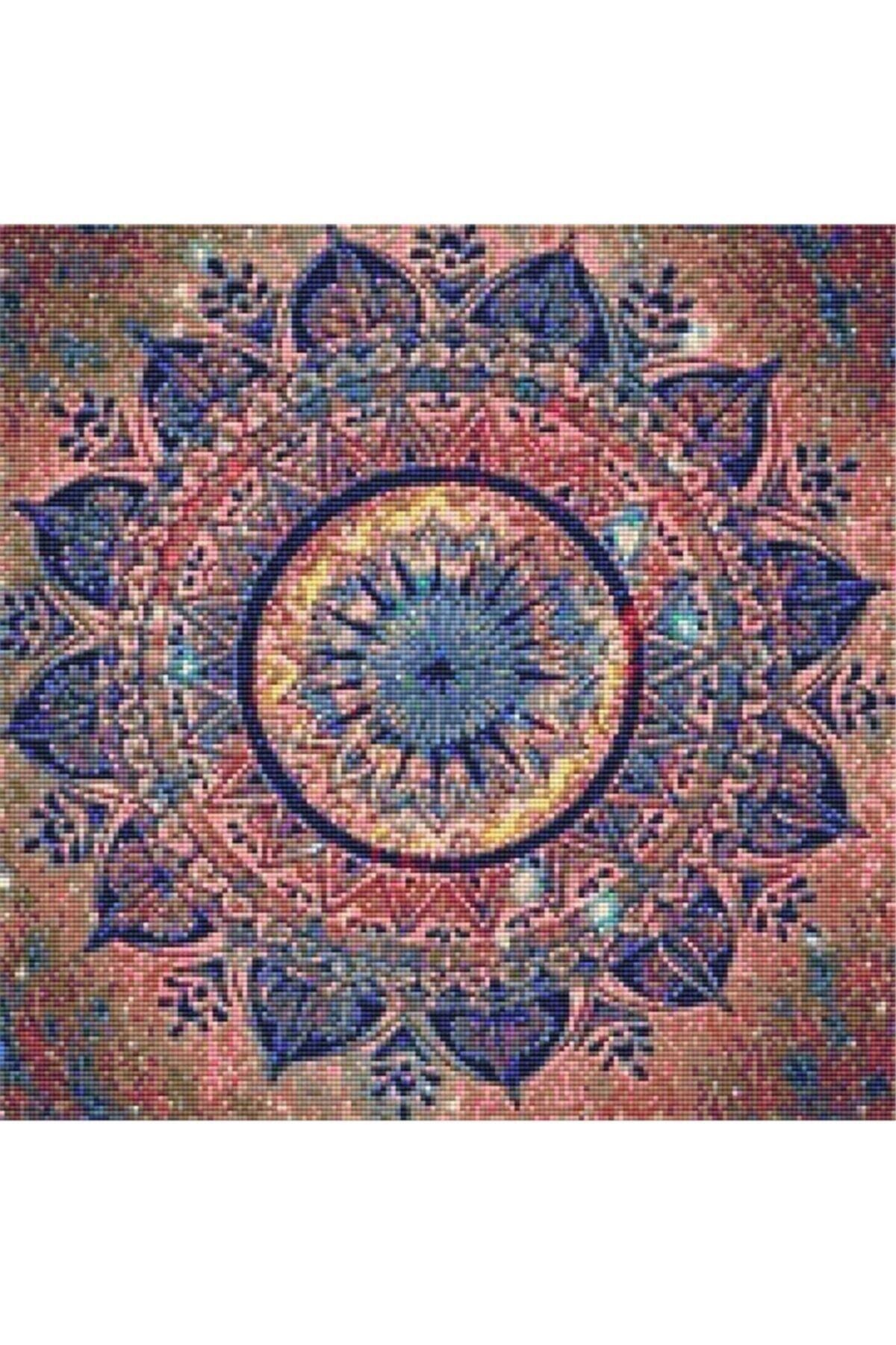 Movas Sanat Retro Bir Mandala | Elmas Mozaik Tablo | Mozaik Puzzle | 45x45 | E20201394M