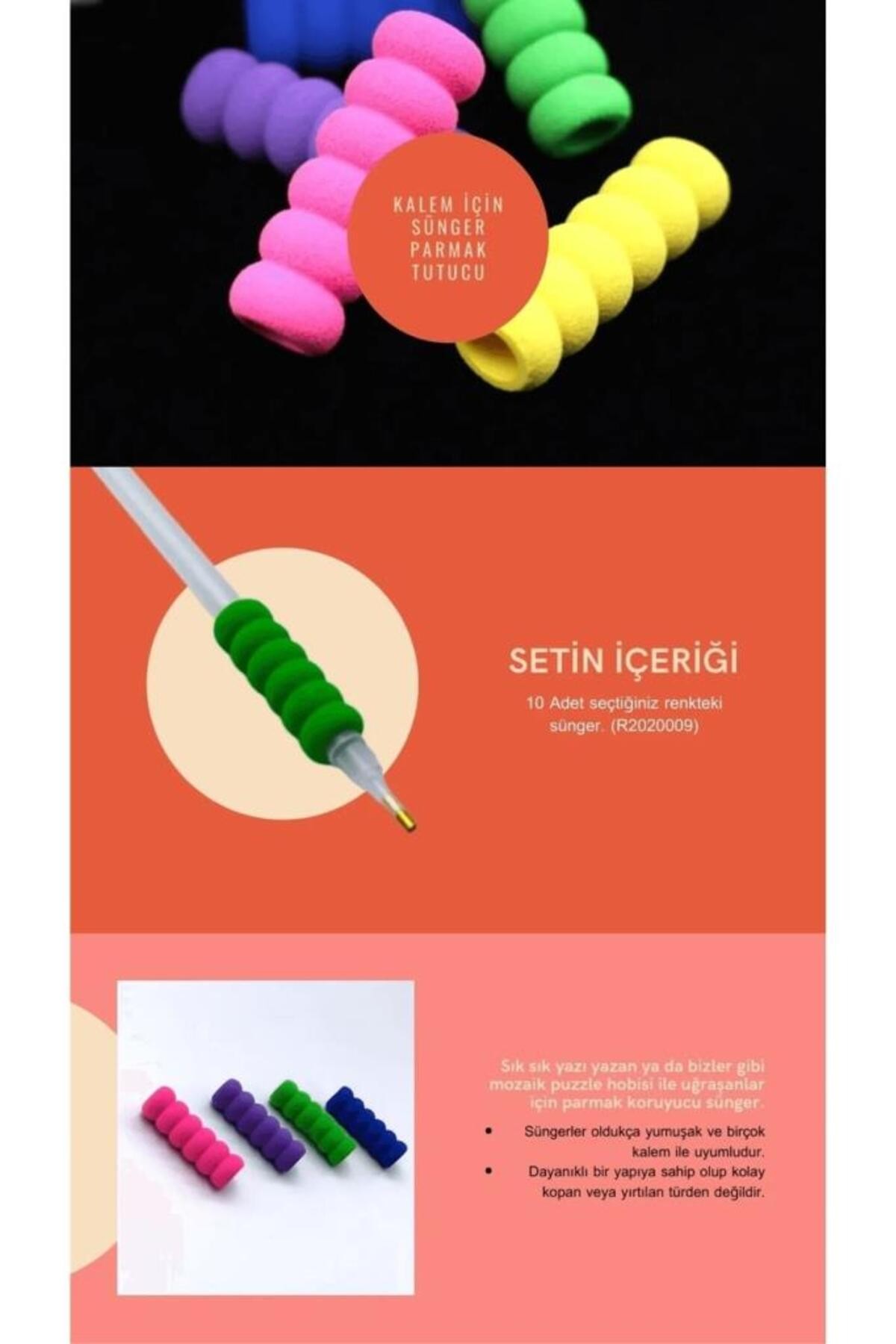 Movas Sanat Kalem Tutma Süngeri | 10'lu Paket | Elmas Mozaik Puzzle Aksesuarı | Turuncu