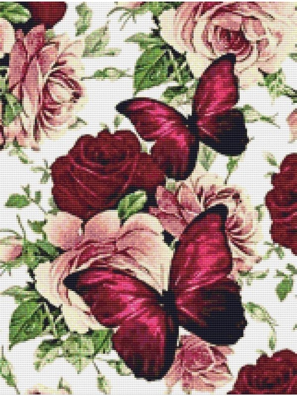 Movas Art Burgundy And Pink Roses And Butterflies | 40x50 | E20201268M